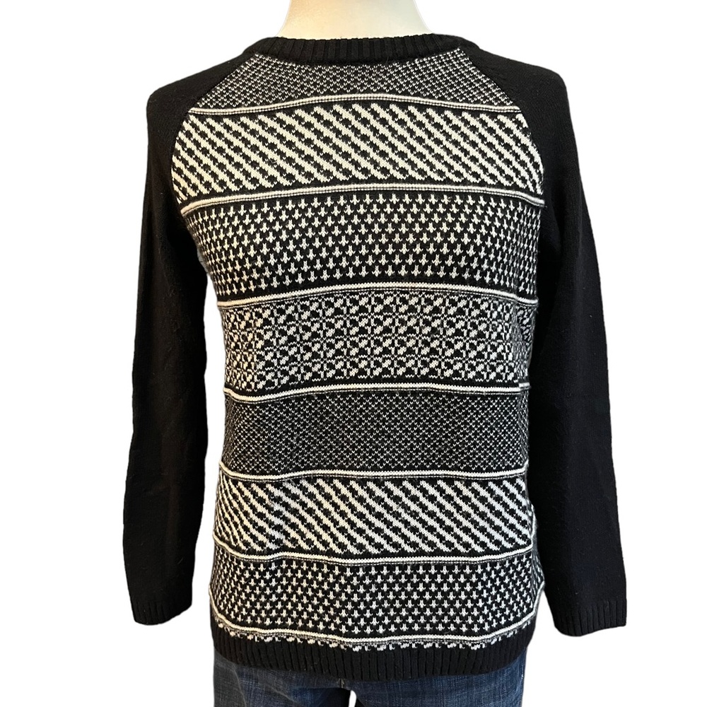 Talbots Nordic Lambswool Blend Sweater Black/White Petite Small